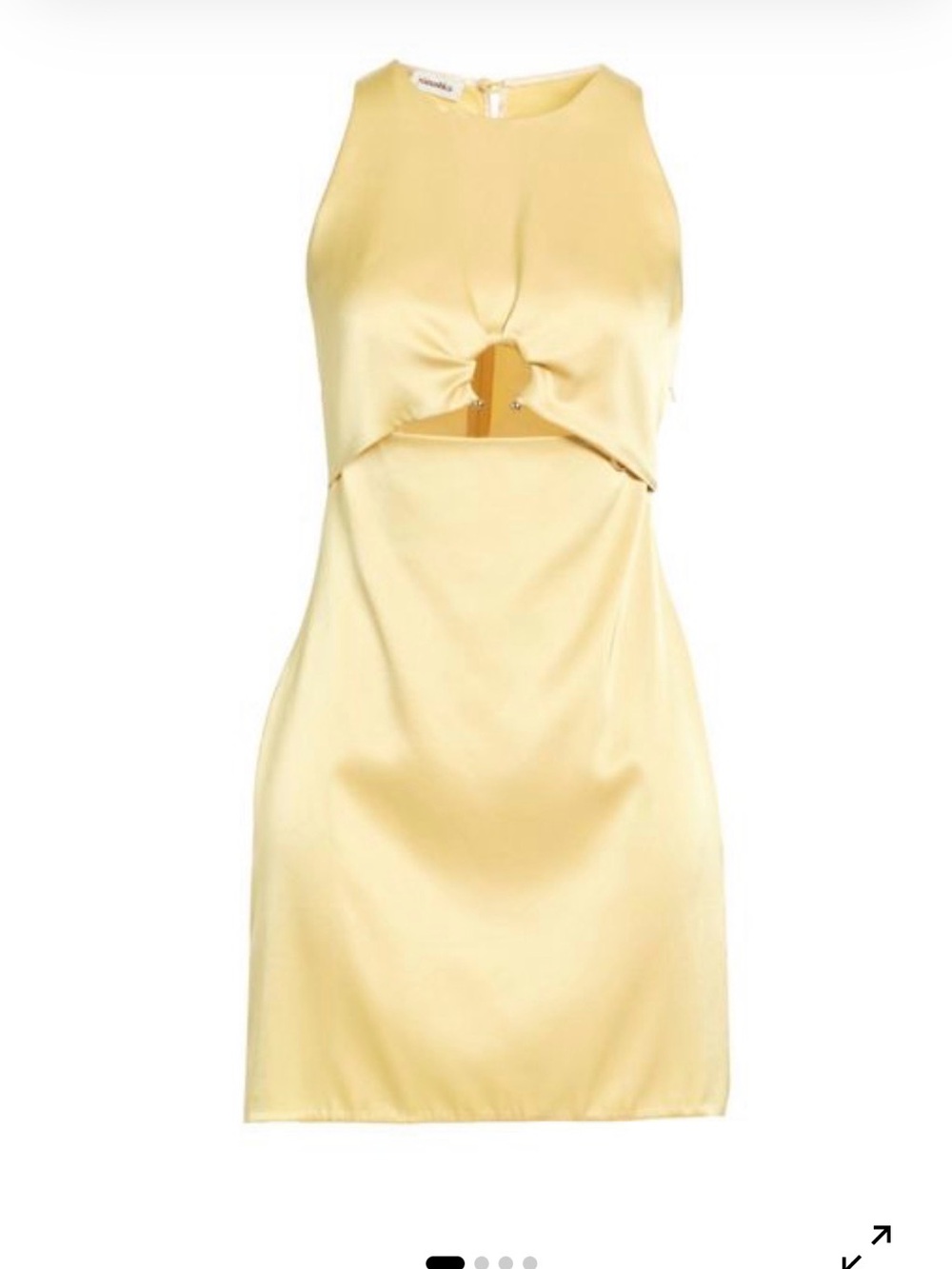 Nanushka Pale Yellow Satin Mini Dress with Front Cutout. Hard to find. Brand new